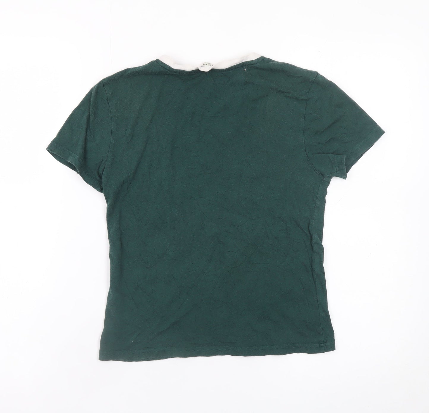 Jack Wills Womens Green Ringer T-Shirt UK 10 Short Sleeve Cotton Modal