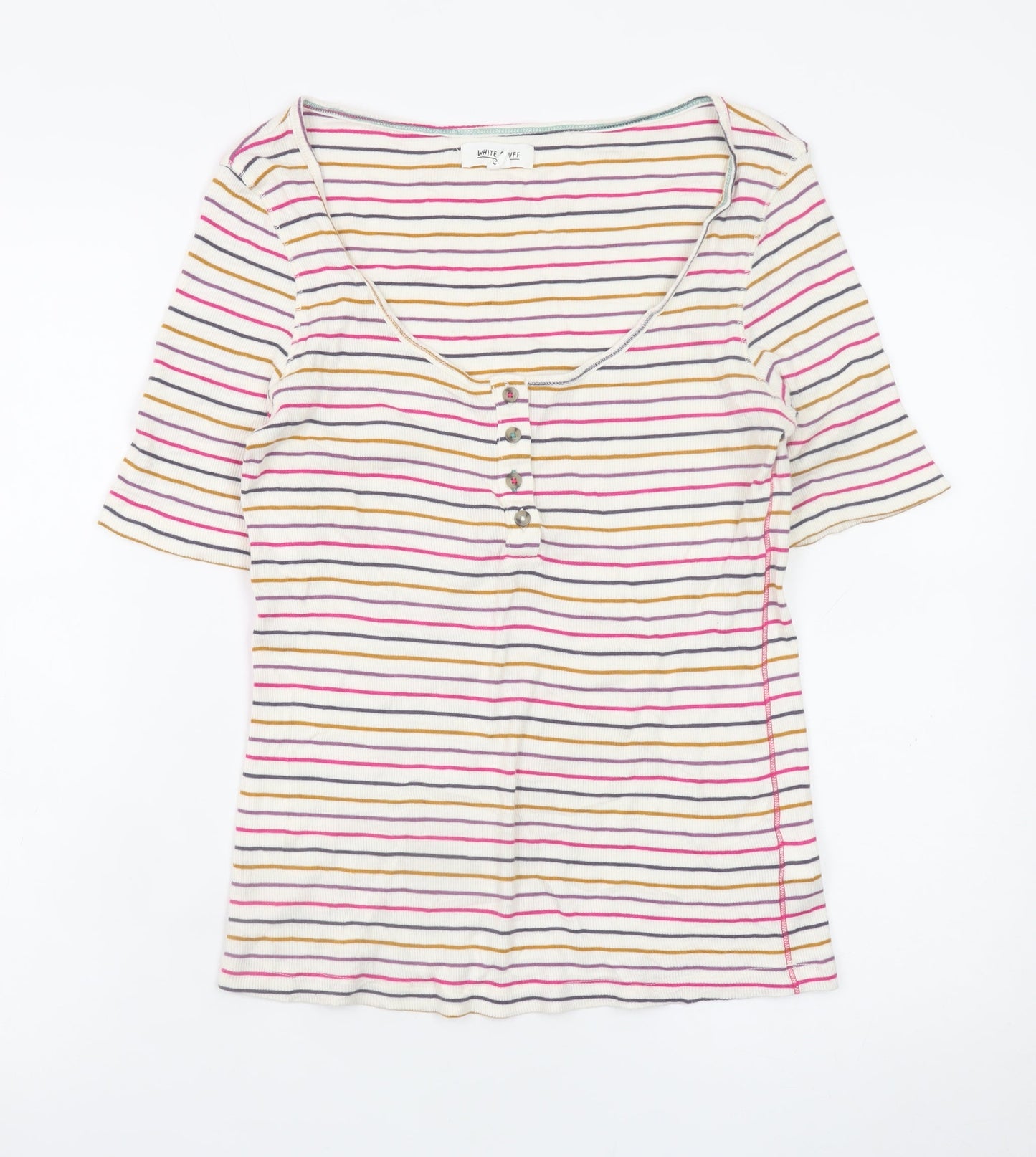 White Stuff Women's Multicoloured Striped Short Sleeve T-Shirt UK 14