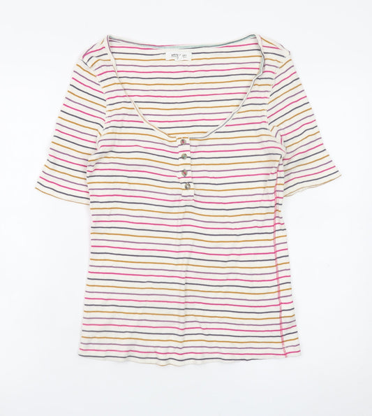 White Stuff Women's Multicoloured Striped Short Sleeve T-Shirt UK 14