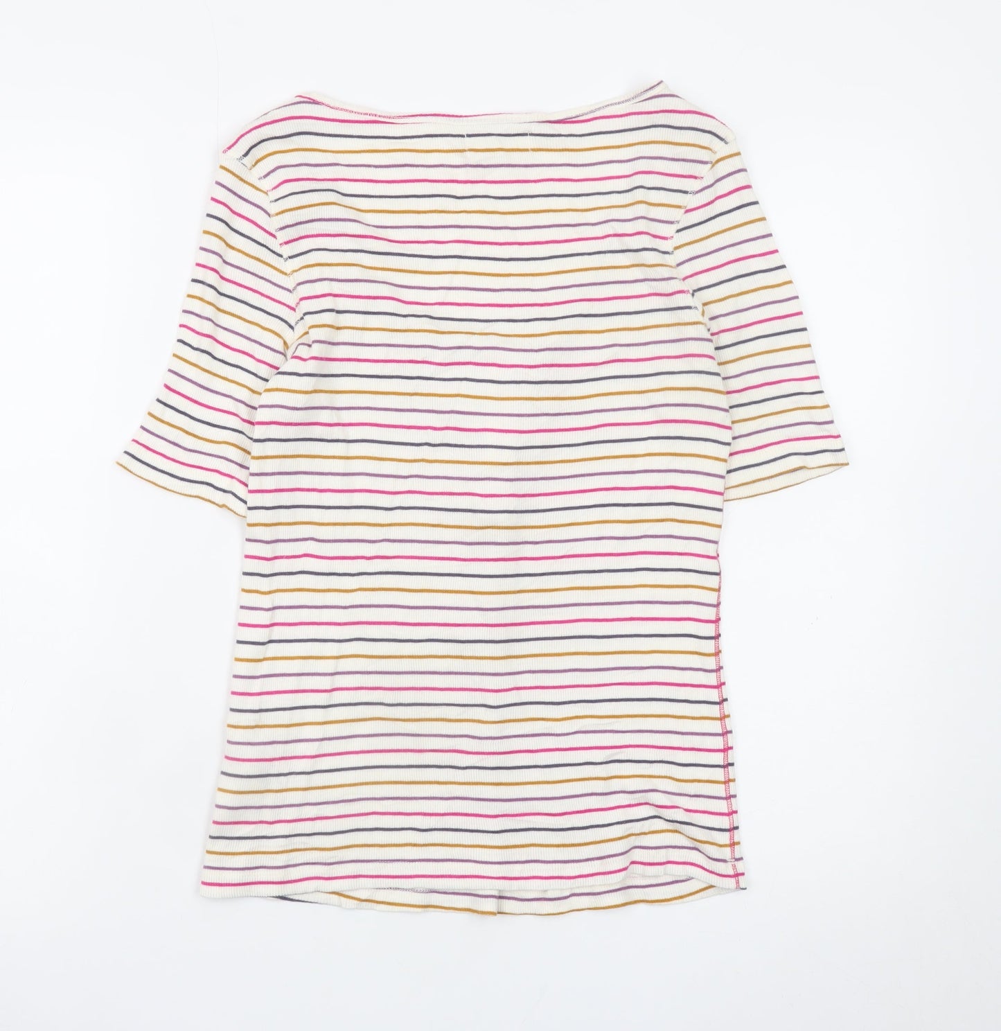 White Stuff Women's Multicoloured Striped Short Sleeve T-Shirt UK 14