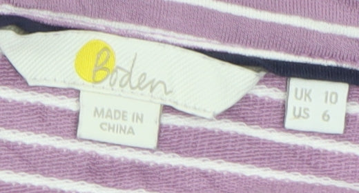 Boden Women Purple Striped Boat Neck Long Sleeve Top Size 10