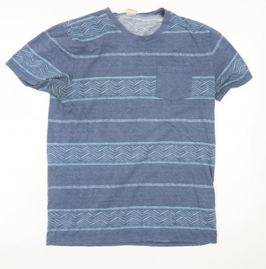 Hollister Men's Blue Striped Crew Neck T-Shirt Size M Cotton Blend