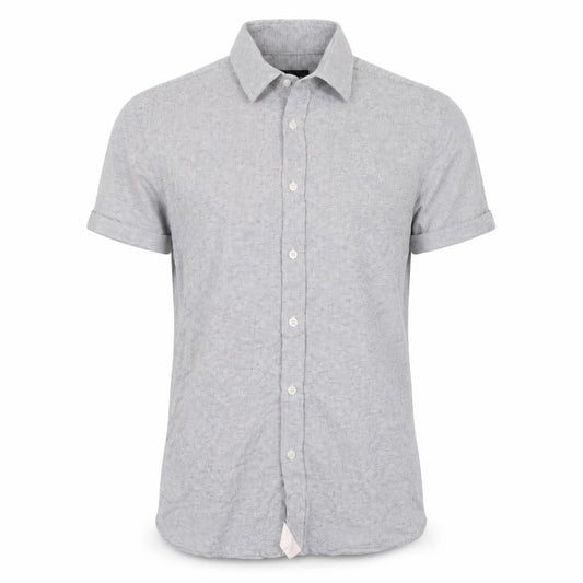 Massimo Dutti Men's Grey Linen Cotton Short Sleeve Polo L