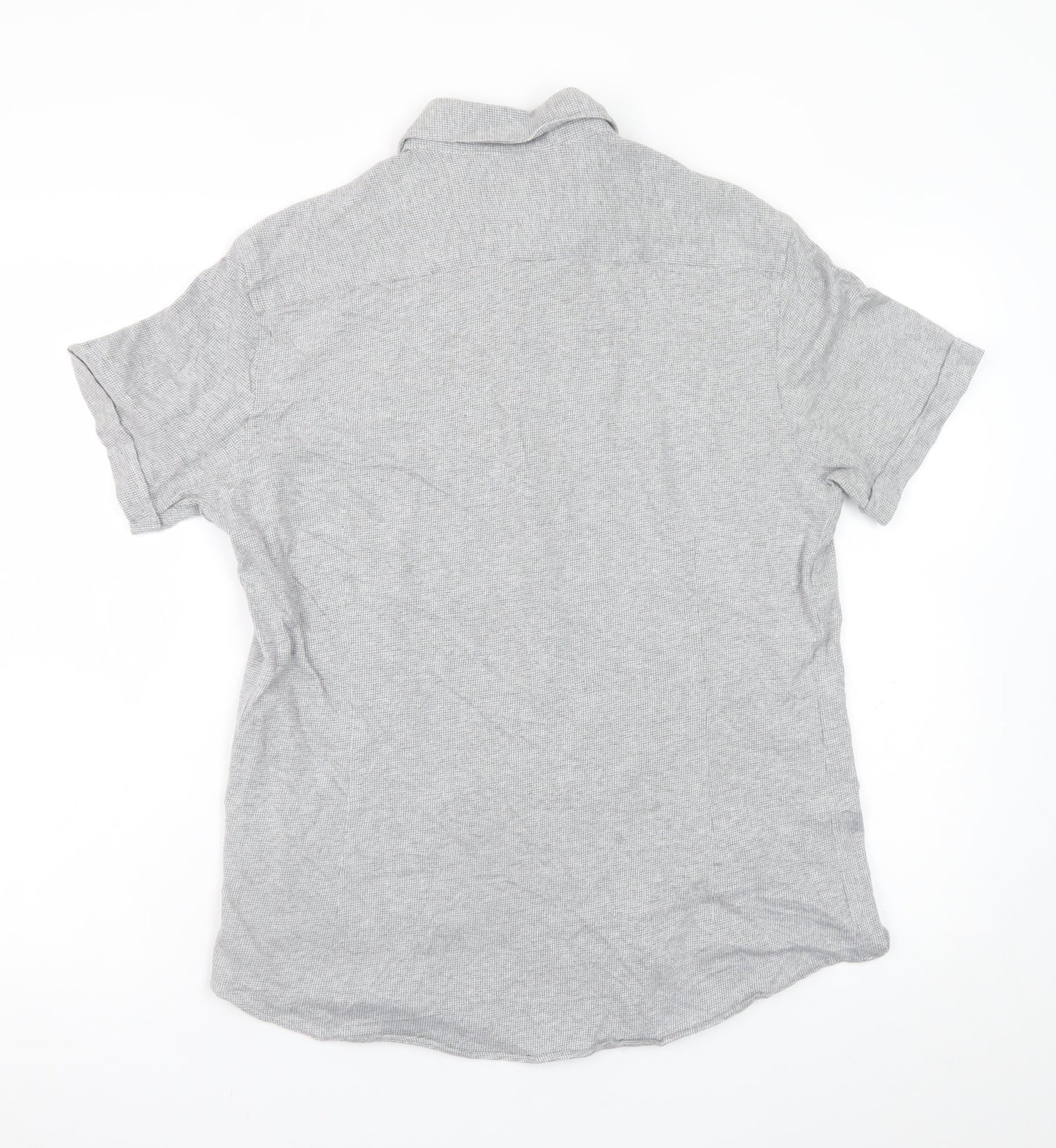 Massimo Dutti Men's Grey Linen Cotton Short Sleeve Polo L