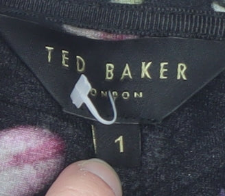 Ted Baker Women’s Black Floral Short Sleeve Slim Fit T-Shirt Size 8