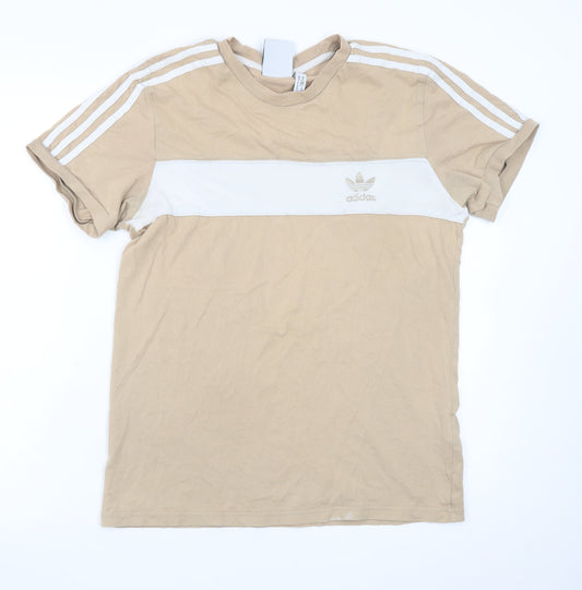 adidas Men's Beige Colourblock Crew Neck Short Sleeve T-Shirt M