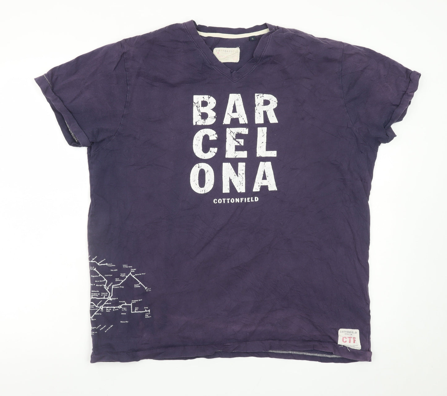 Cottonfield Men's Purple Barcelona Graphic V-Neck T-Shirt XL