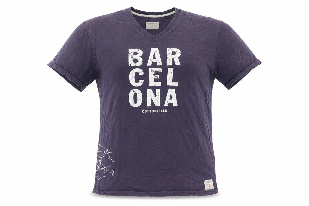Cottonfield Men's Purple Barcelona Graphic V-Neck T-Shirt XL