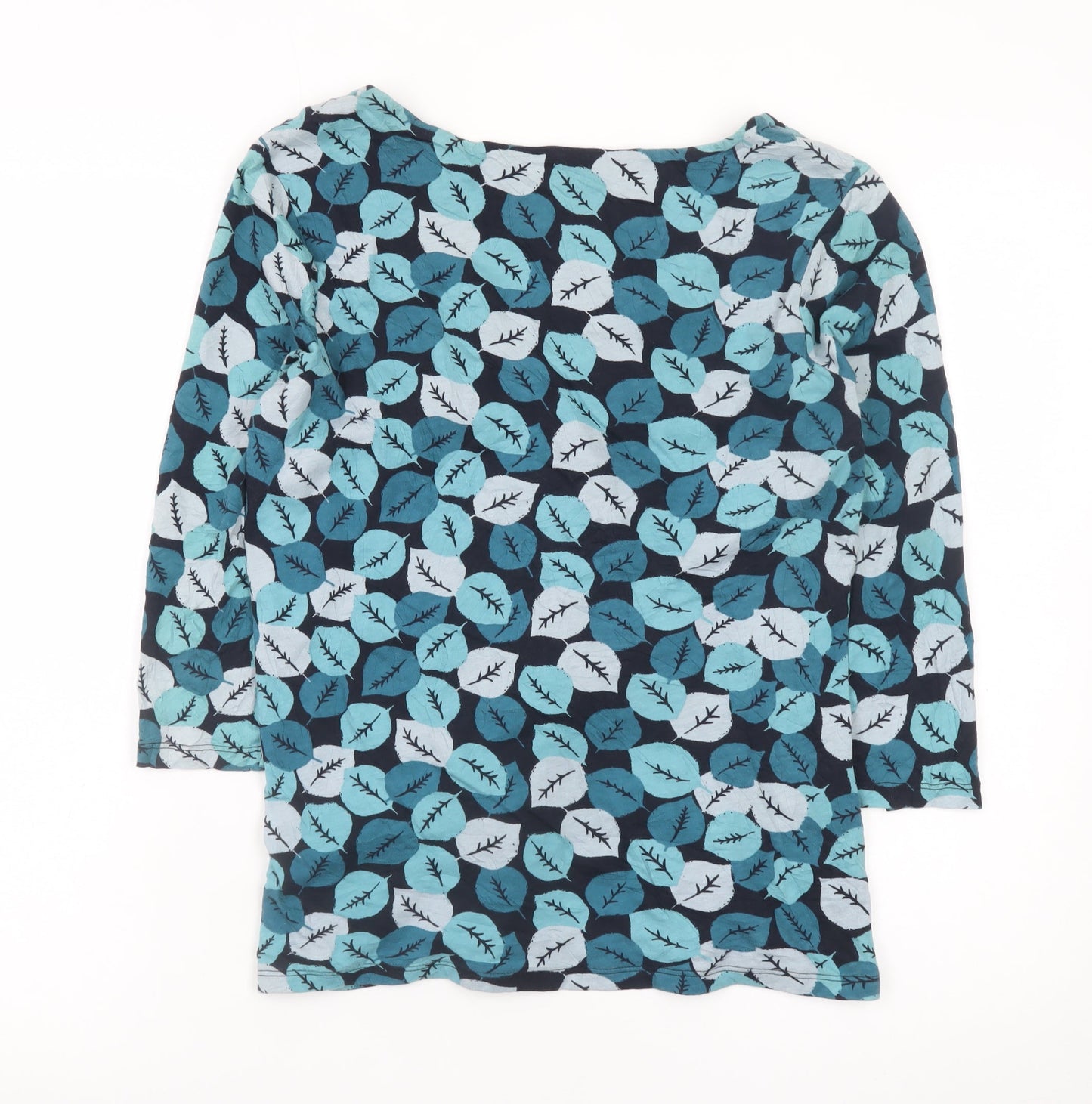 Laura Ashley Women's Blue Leaf Print V-Neck Cotton Tunic Blouse UK14
