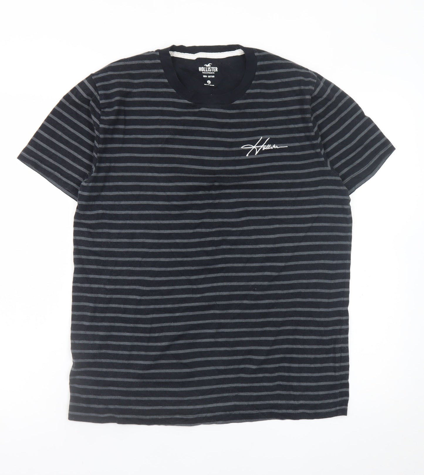 Hollister Men’s Navy Striped Crew Neck Cotton T-Shirt Medium