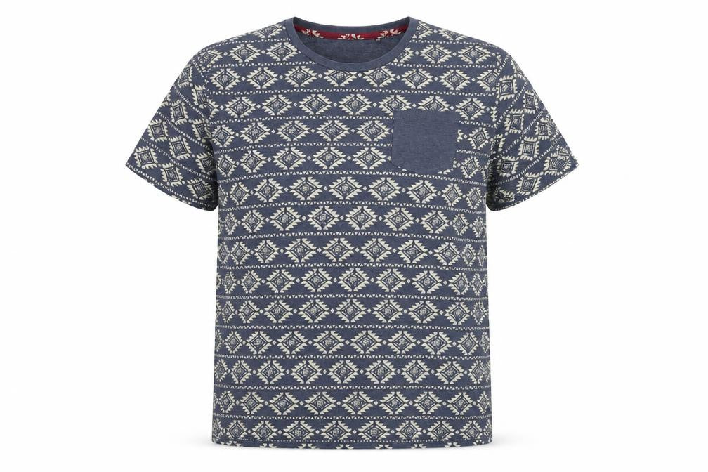 Brave Soul Men's Blue Aztec Print Crew Neck T-Shirt 2XL Cotton Blend