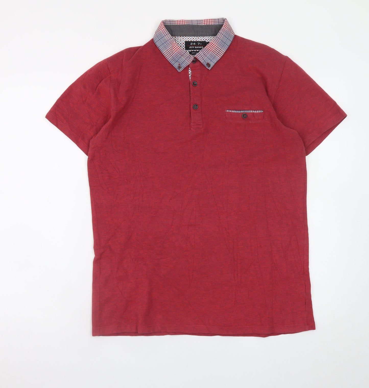Jeff Banks Men’s Red Cotton Polo Shirt Size L 24:7 Short Sleeve