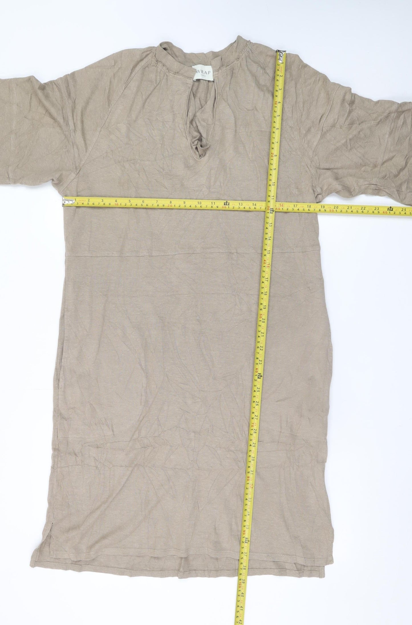 WRAP London Women Beige Hemp Cotton Shift Dress UK 12 Casual Boho