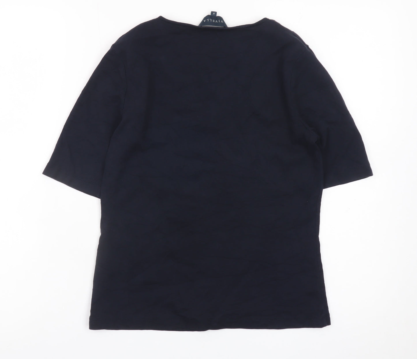 Viyella Women's Navy Beaded V-Neck Cotton Top Size S