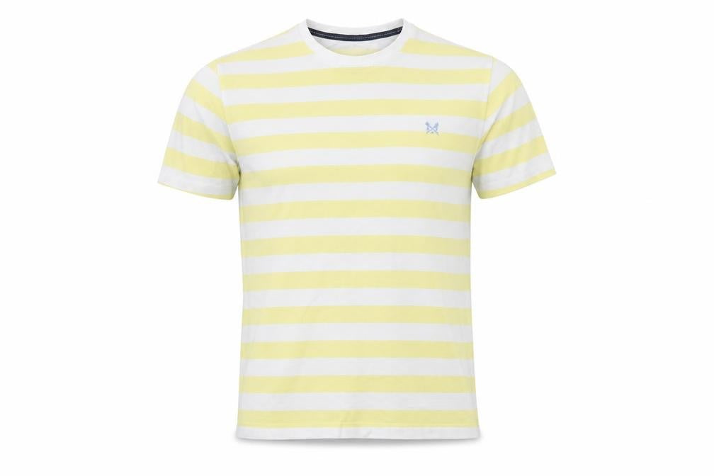 Crew Clothing Men's Yellow White Striped Cotton T-Shirt M Regular Fit