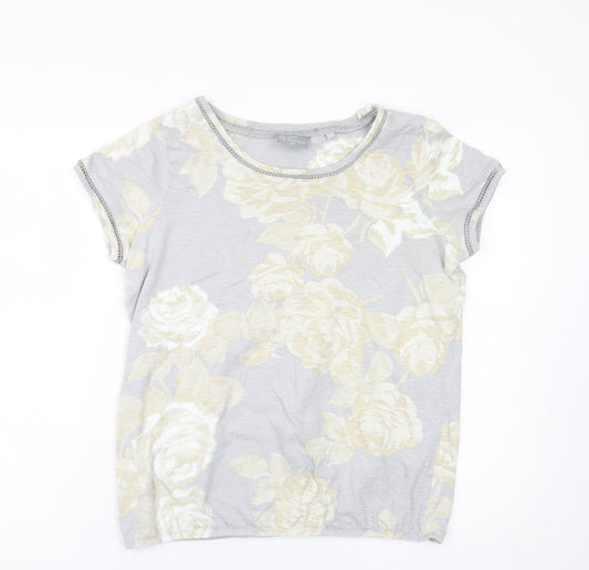 Next Women Grey Floral Short Sleeve Cotton T-Shirt Size 14
