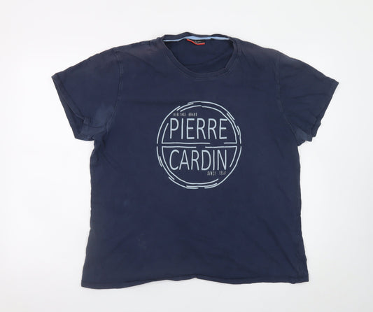 Pierre Cardin Men's Navy Crew Neck Graphic T-Shirt XXL Cotton