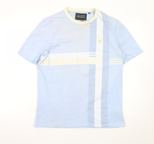 Lyle & Scott Men's Blue Relaxed Fit Colourblock T-Shirt Size L