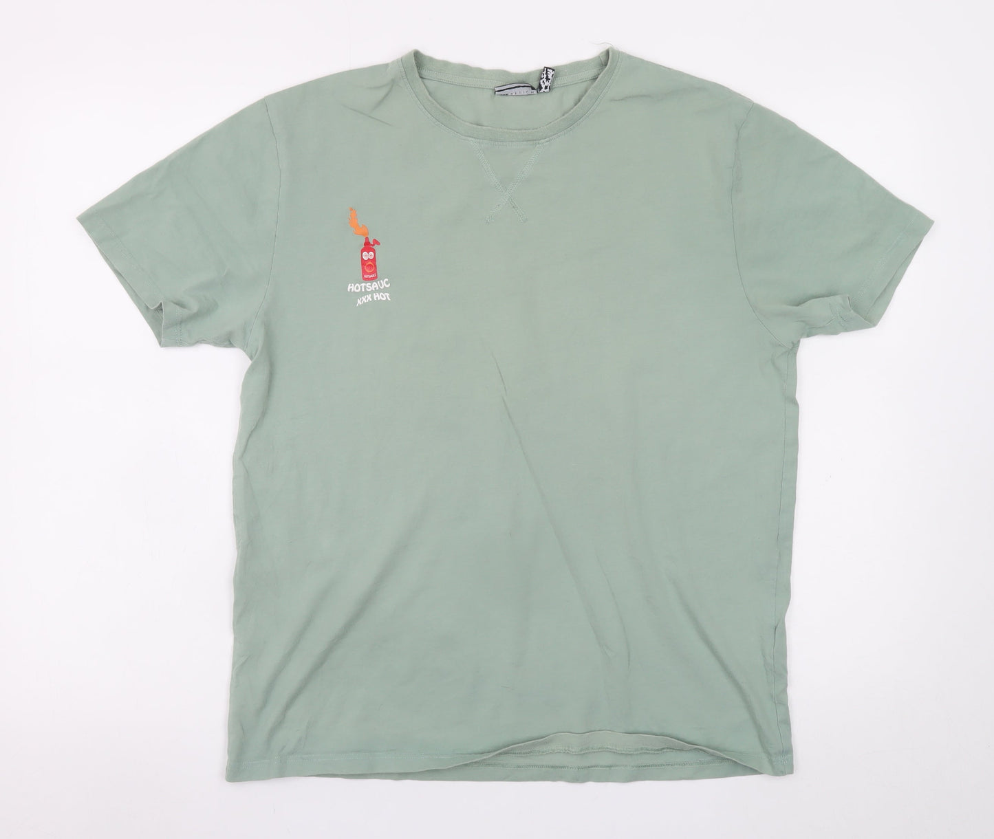 ASOS Design Men's Green Hot Sauce Graphic Cotton T-Shirt Size M