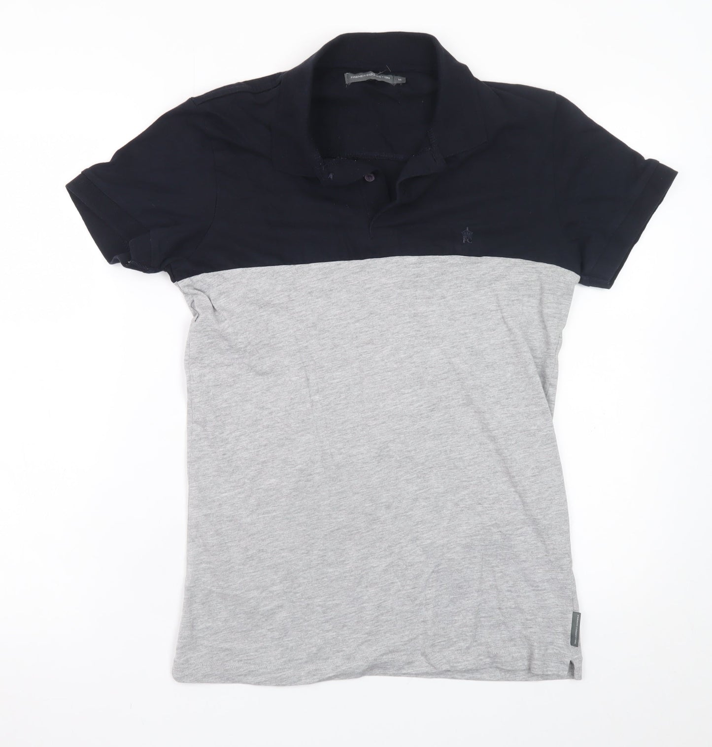 French Connection Men's Grey Navy Colourblock Cotton Polo Shirt M