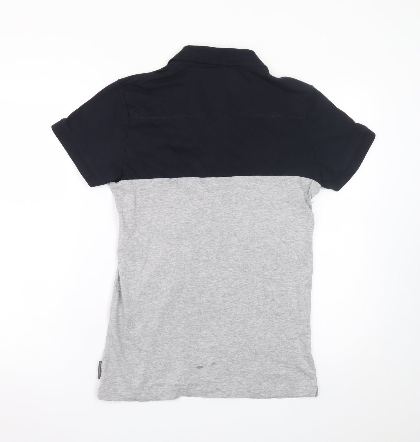 French Connection Men's Grey Navy Colourblock Cotton Polo Shirt M