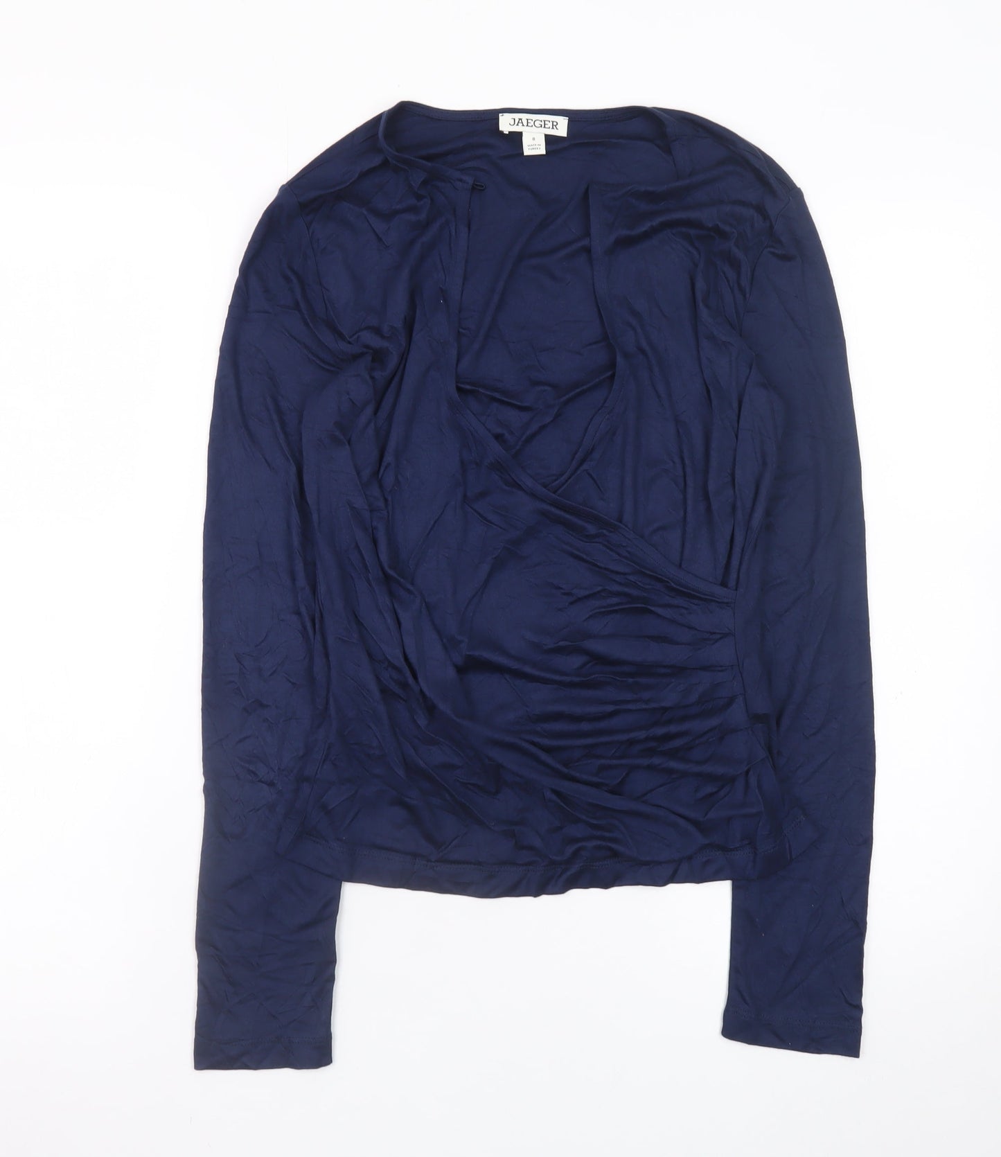 Jaeger Womens Blue Viscose Wrap Blouse Size 8 Long Sleeve