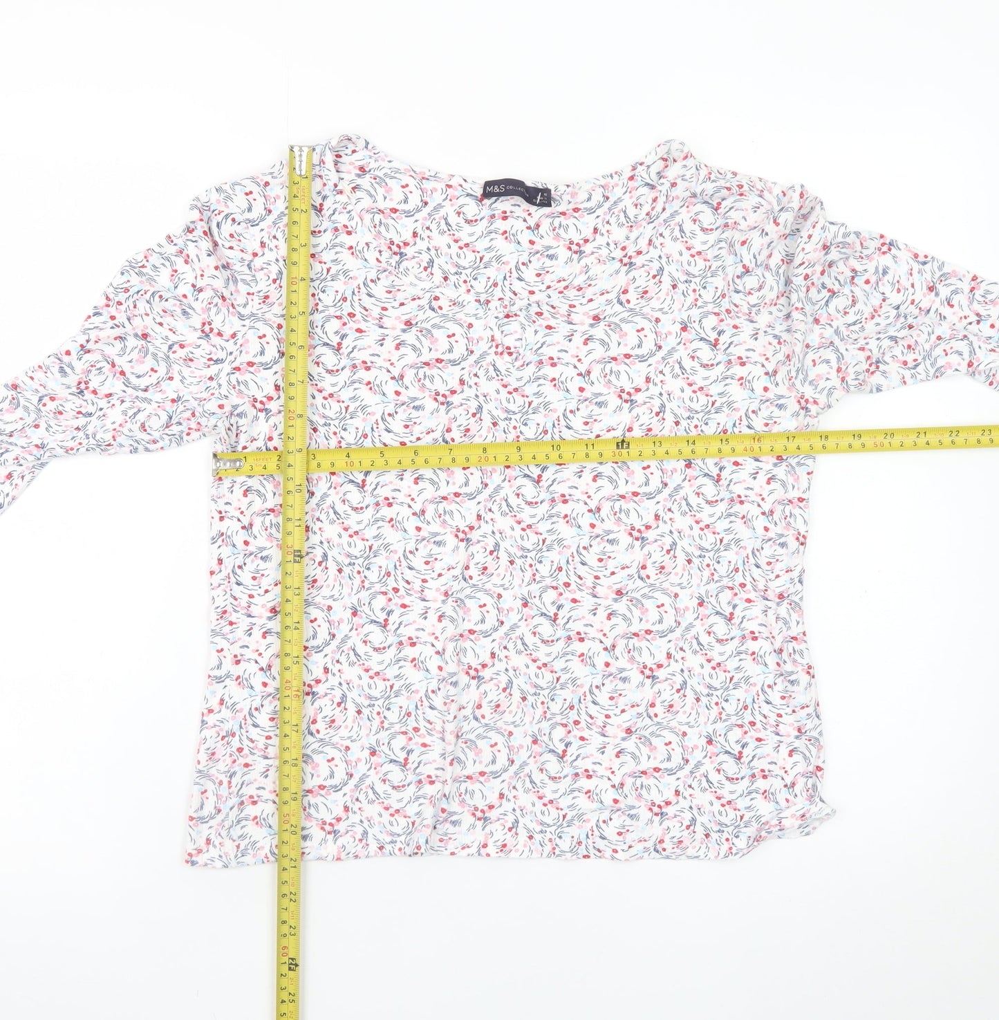 Marks and Spencer Women's White Floral Long Sleeve Viscose T-Shirt Size 16