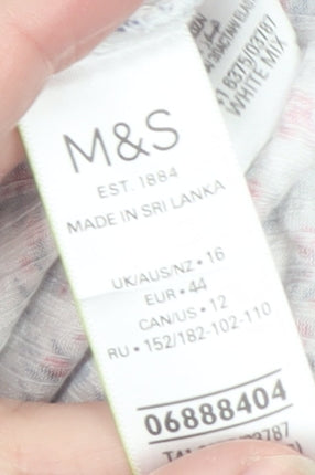 Marks and Spencer Women's White Floral Long Sleeve Viscose T-Shirt Size 16