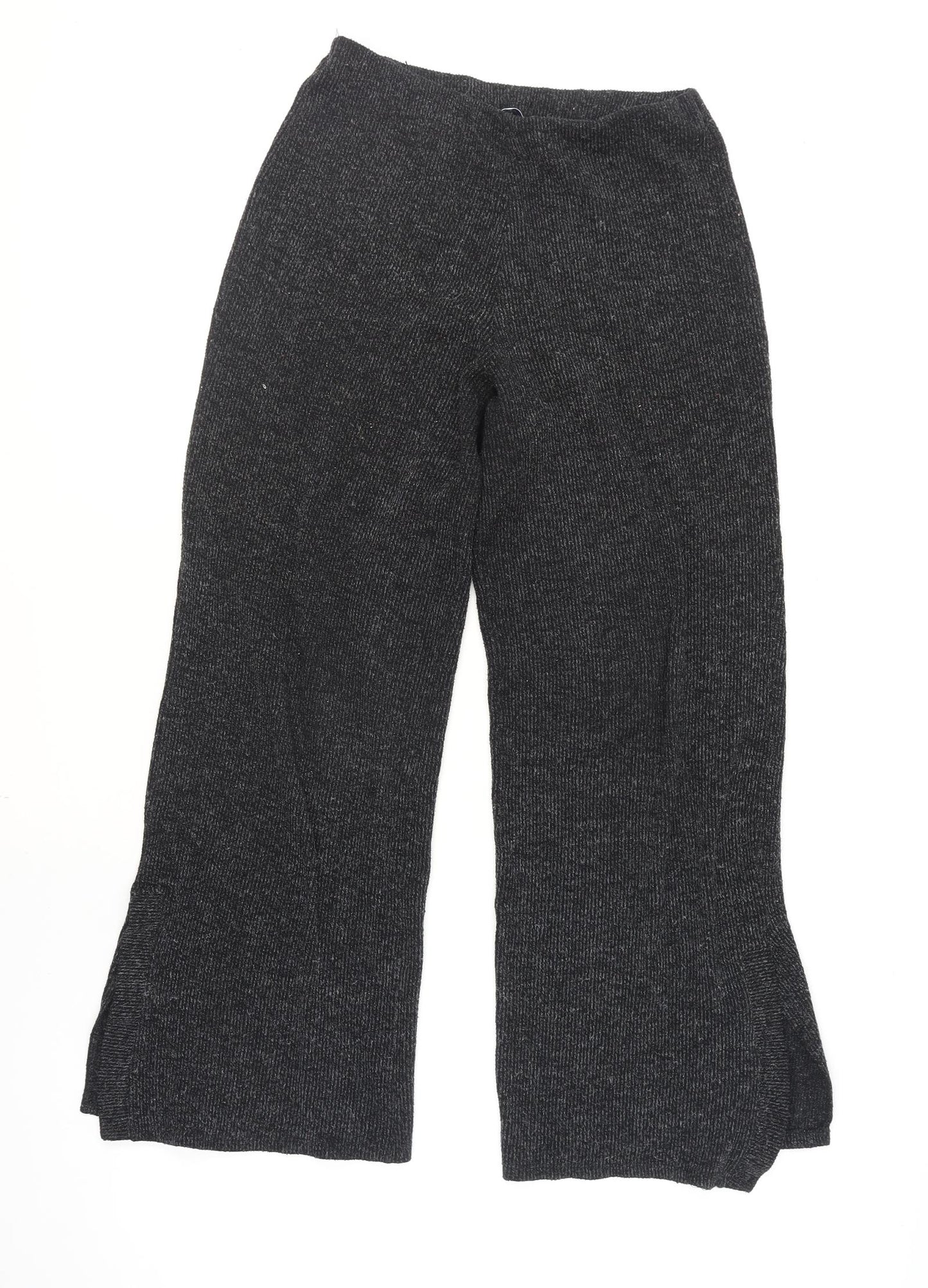 Zara Women Black Knit Wide-Leg Trousers Size 10 Stretch Basic
