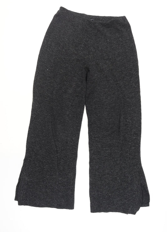 Zara Women Black Knit Wide-Leg Trousers Size 10 Stretch Basic