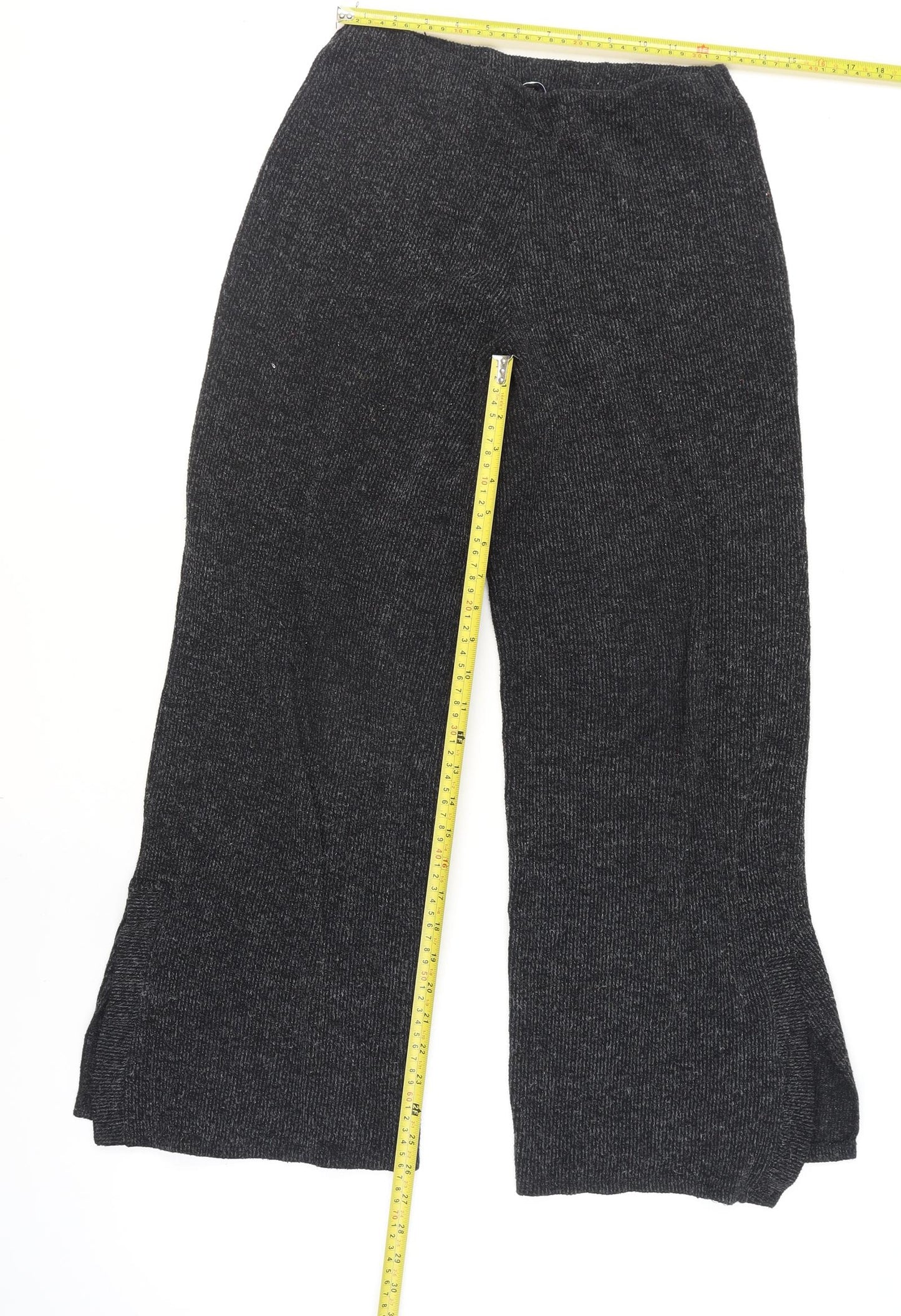 Zara Women Black Knit Wide-Leg Trousers Size 10 Stretch Basic