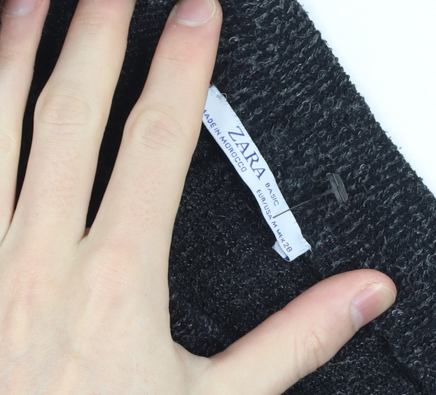 Zara Women Black Knit Wide-Leg Trousers Size 10 Stretch Basic
