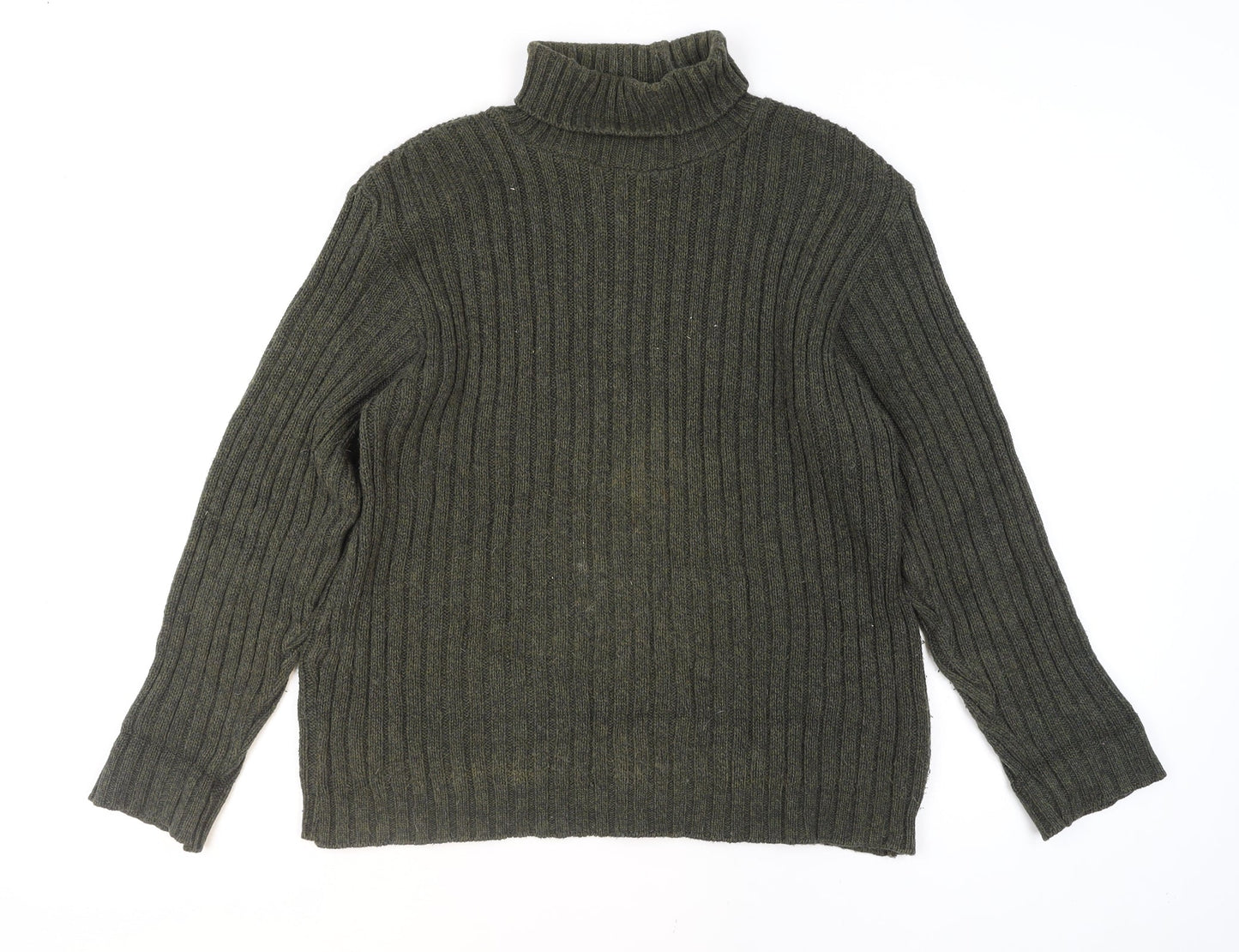 Hawkshead Men's Green Roll Neck Ribbed Knit Jumper Size L