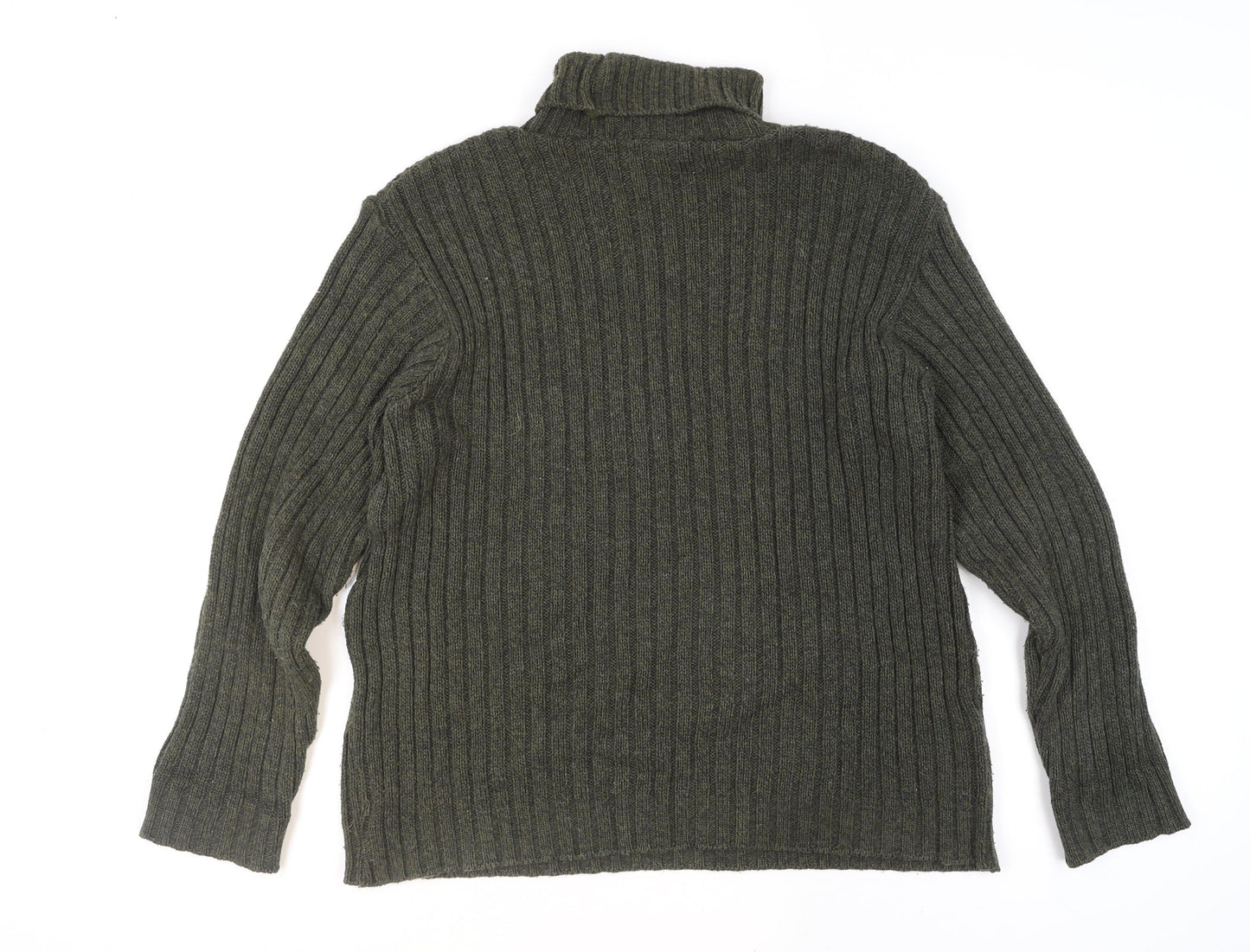 Hawkshead Men's Green Roll Neck Ribbed Knit Jumper Size L
