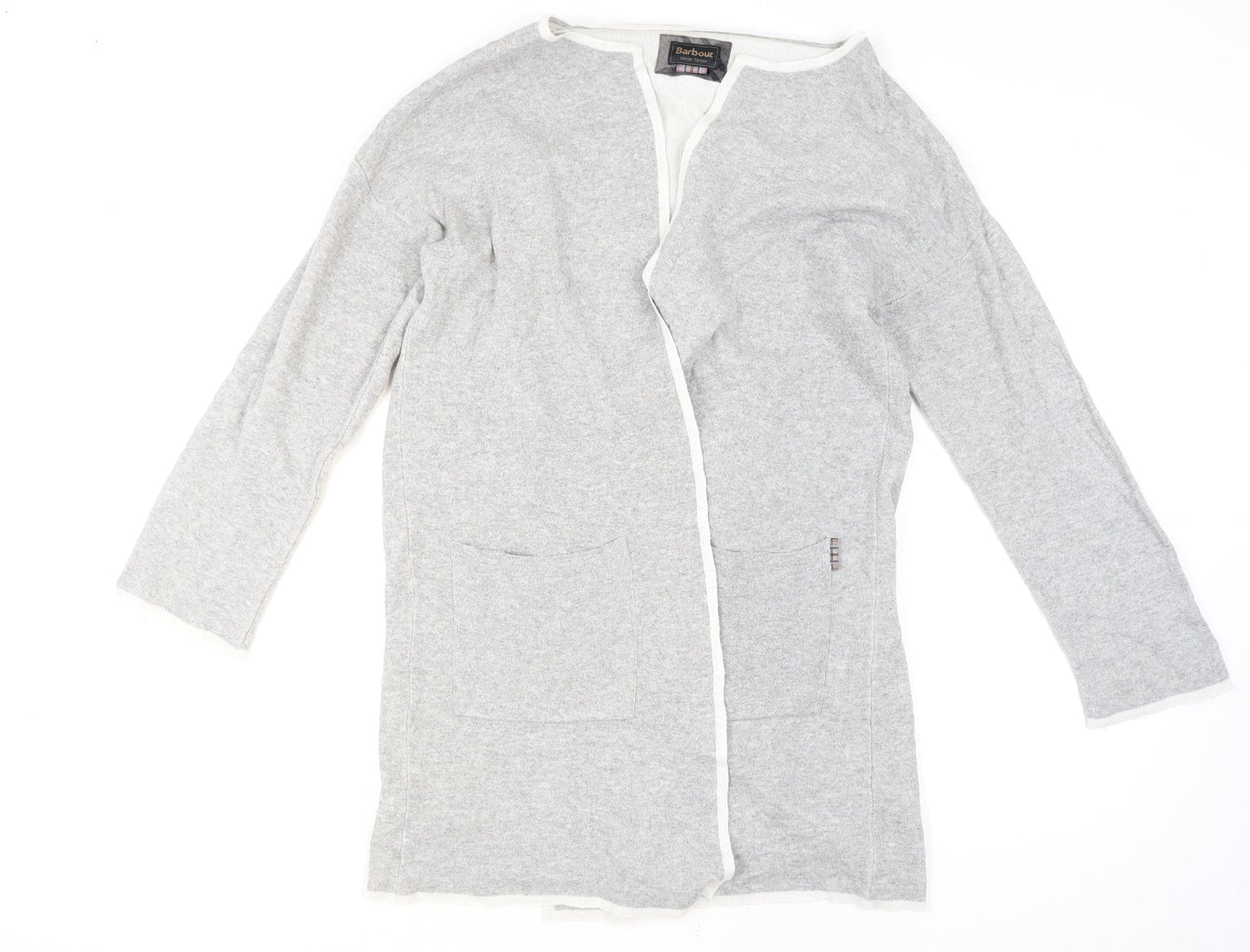 Barbour Women Grey Wool Blend Cardigan Jumper M Classic Open Knit