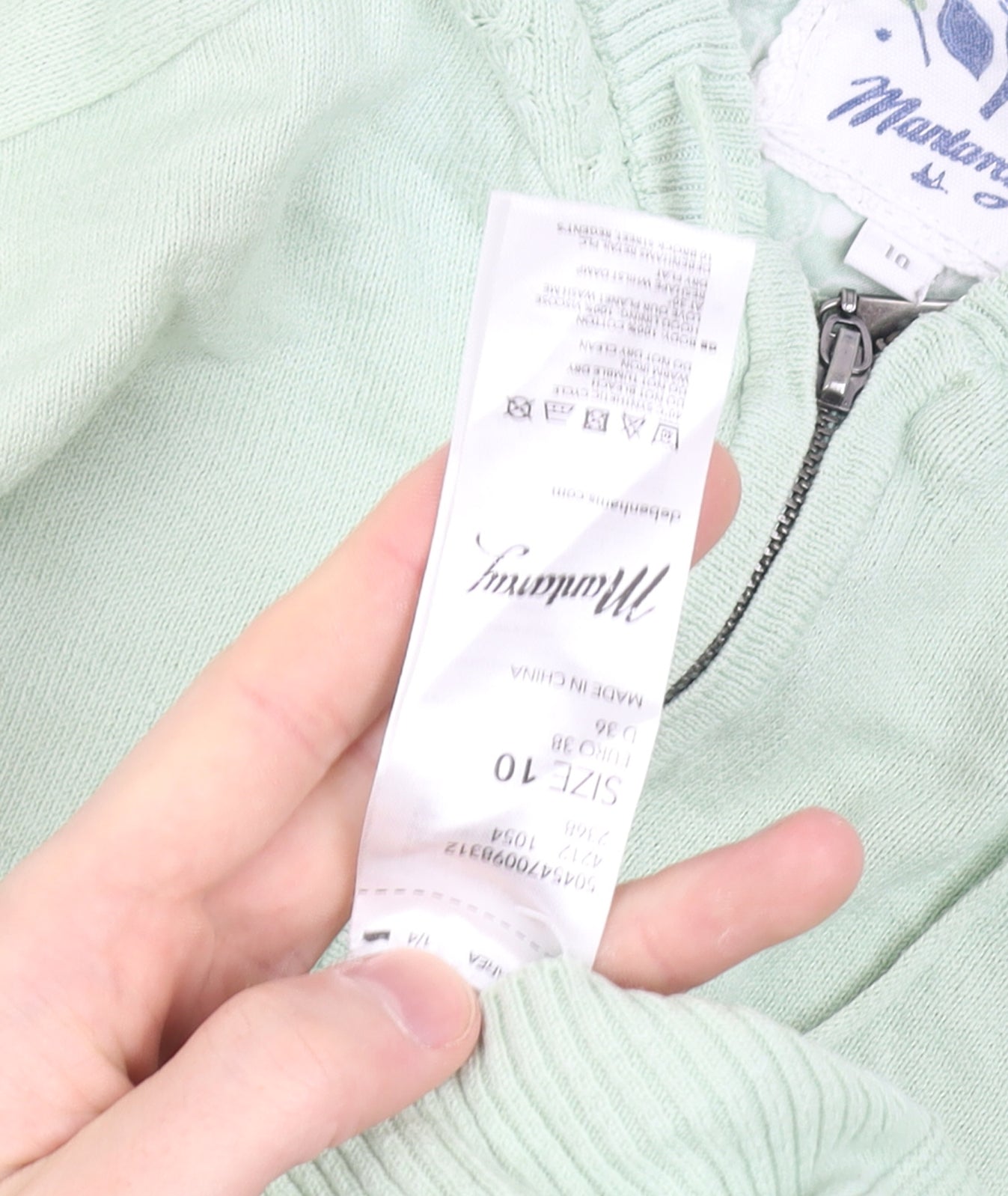 Mantaray Women’s Mint Green Full Zip Hoodie Size 10 Cotton Knit