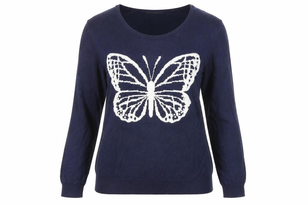 BHS Women's Blue Butterfly Cotton Long Sleeve Pullover Jumper Size 14