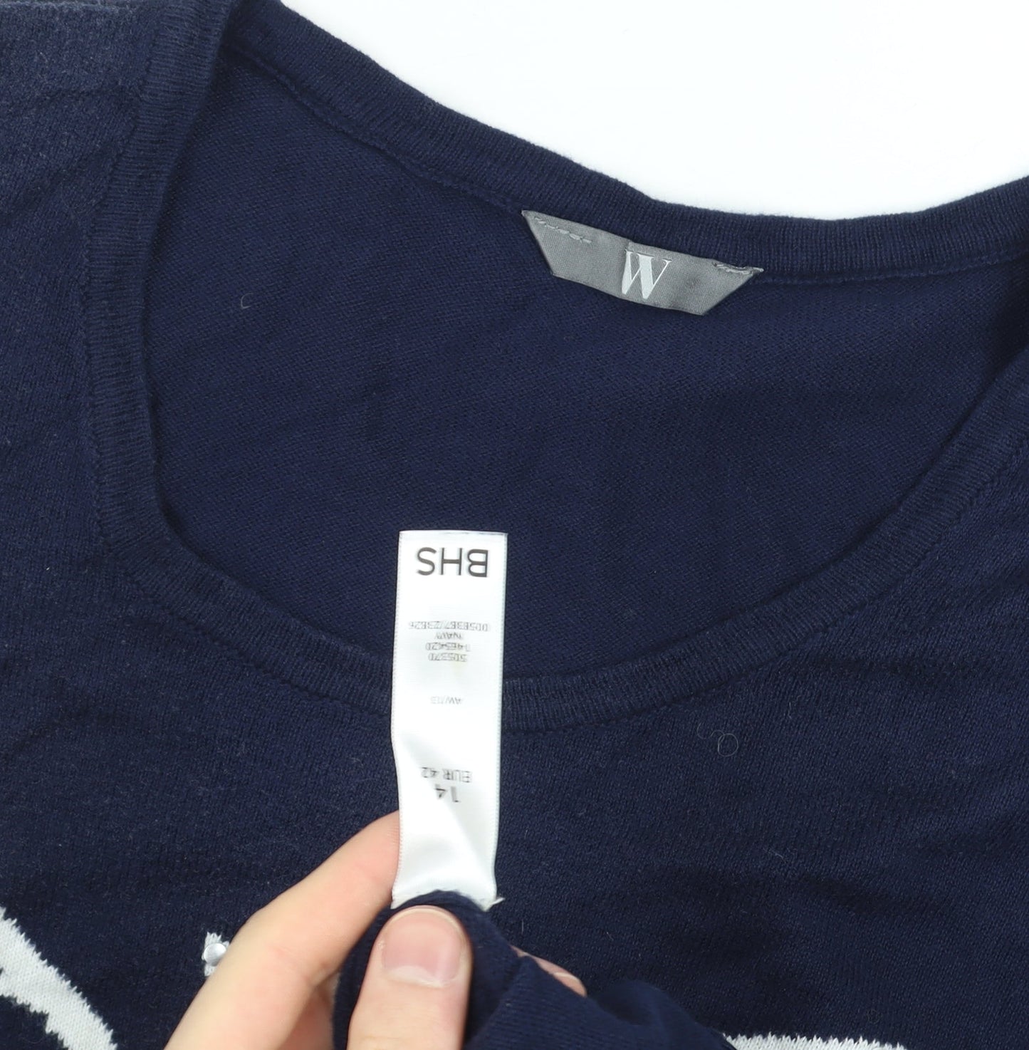 BHS Women's Blue Butterfly Cotton Long Sleeve Pullover Jumper Size 14