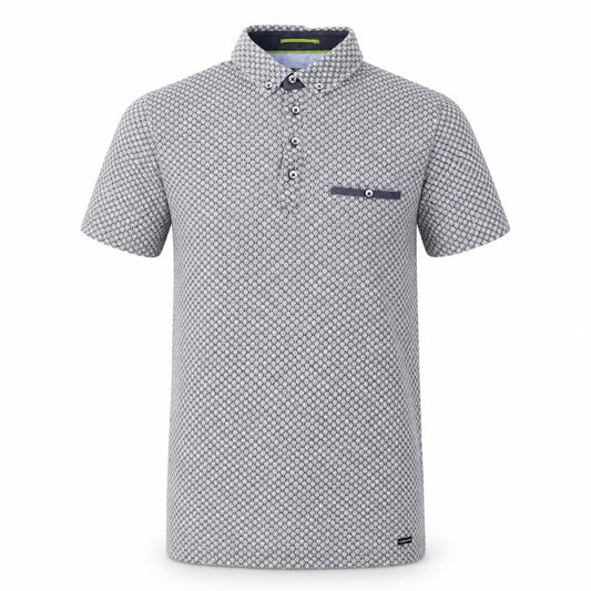 Guide London Men's Blue Geometric Button-Up Short Sleeve Shirt M