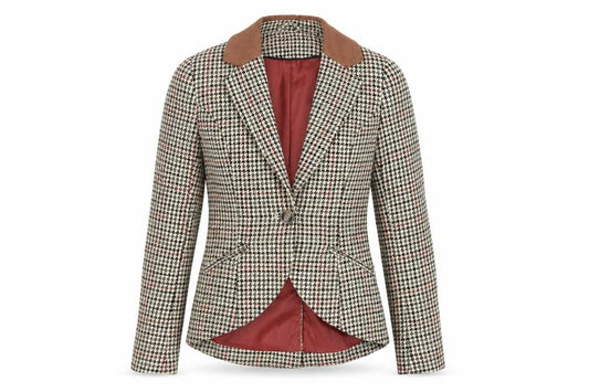 H&M Women Beige Houndstooth Wool Blend Blazer Jacket Size 4