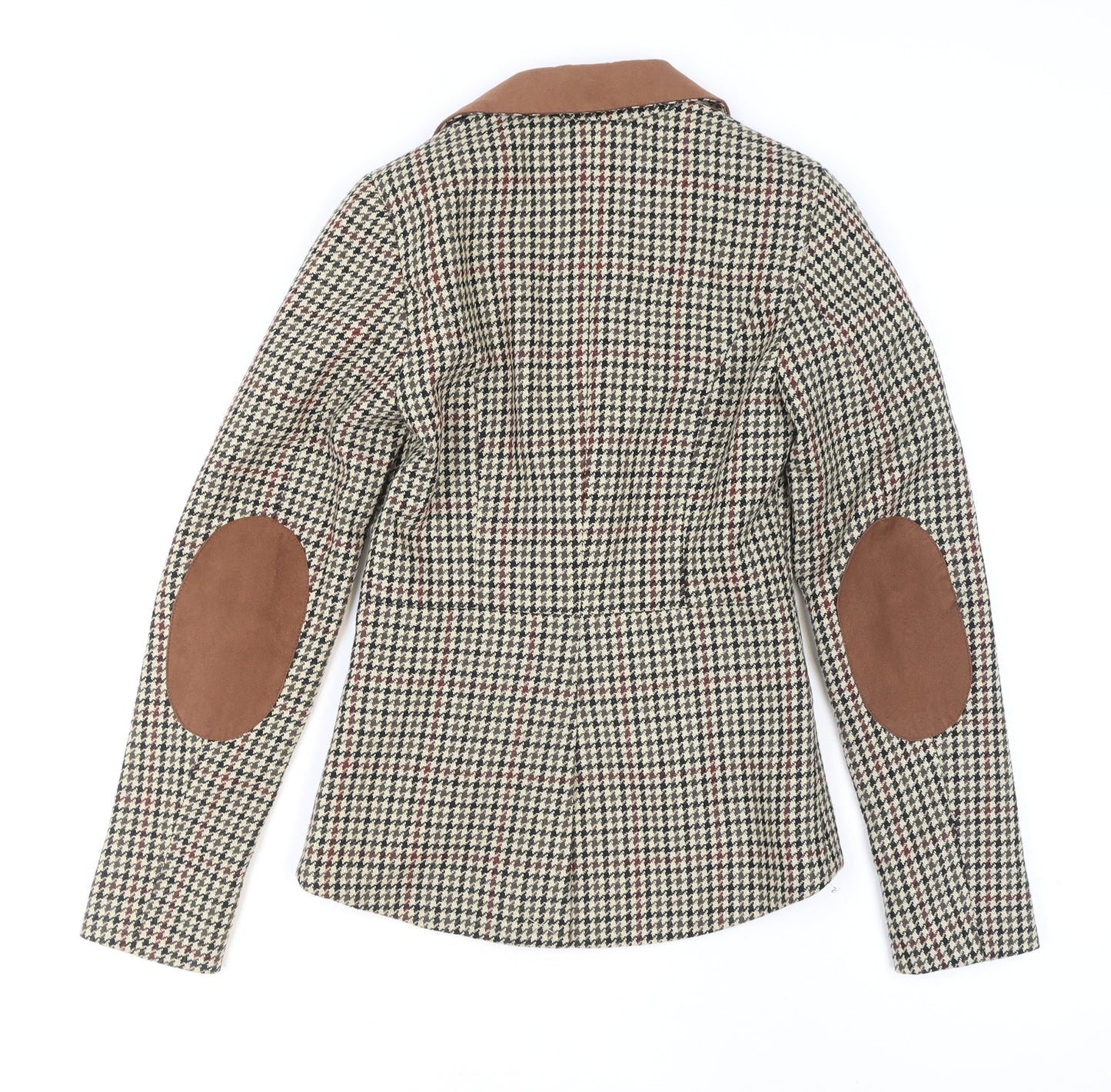 H&M Women Beige Houndstooth Wool Blend Blazer Jacket Size 4