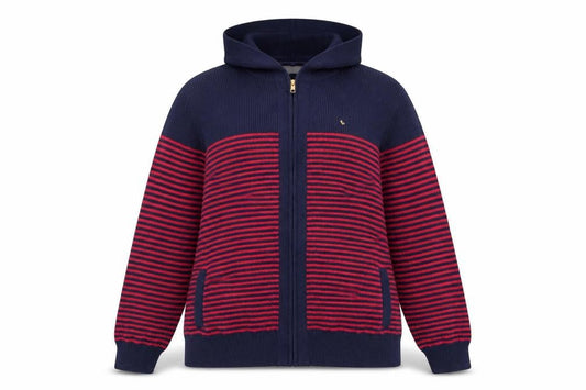 ISLE Womens Blue Red Striped Hooded Full Zip Knit Jumper Size 18-20
