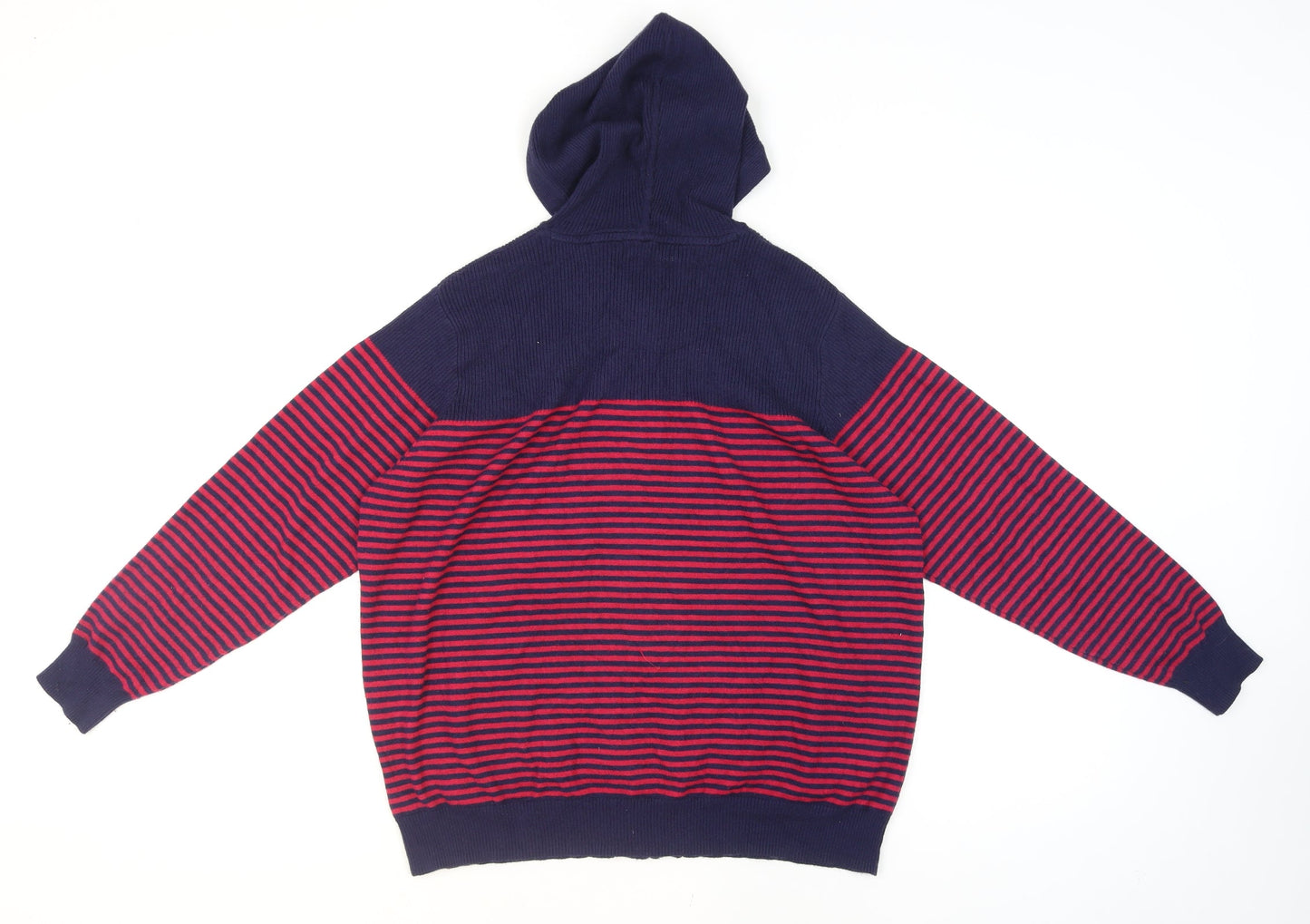 ISLE Womens Blue Red Striped Hooded Full Zip Knit Jumper Size 18-20
