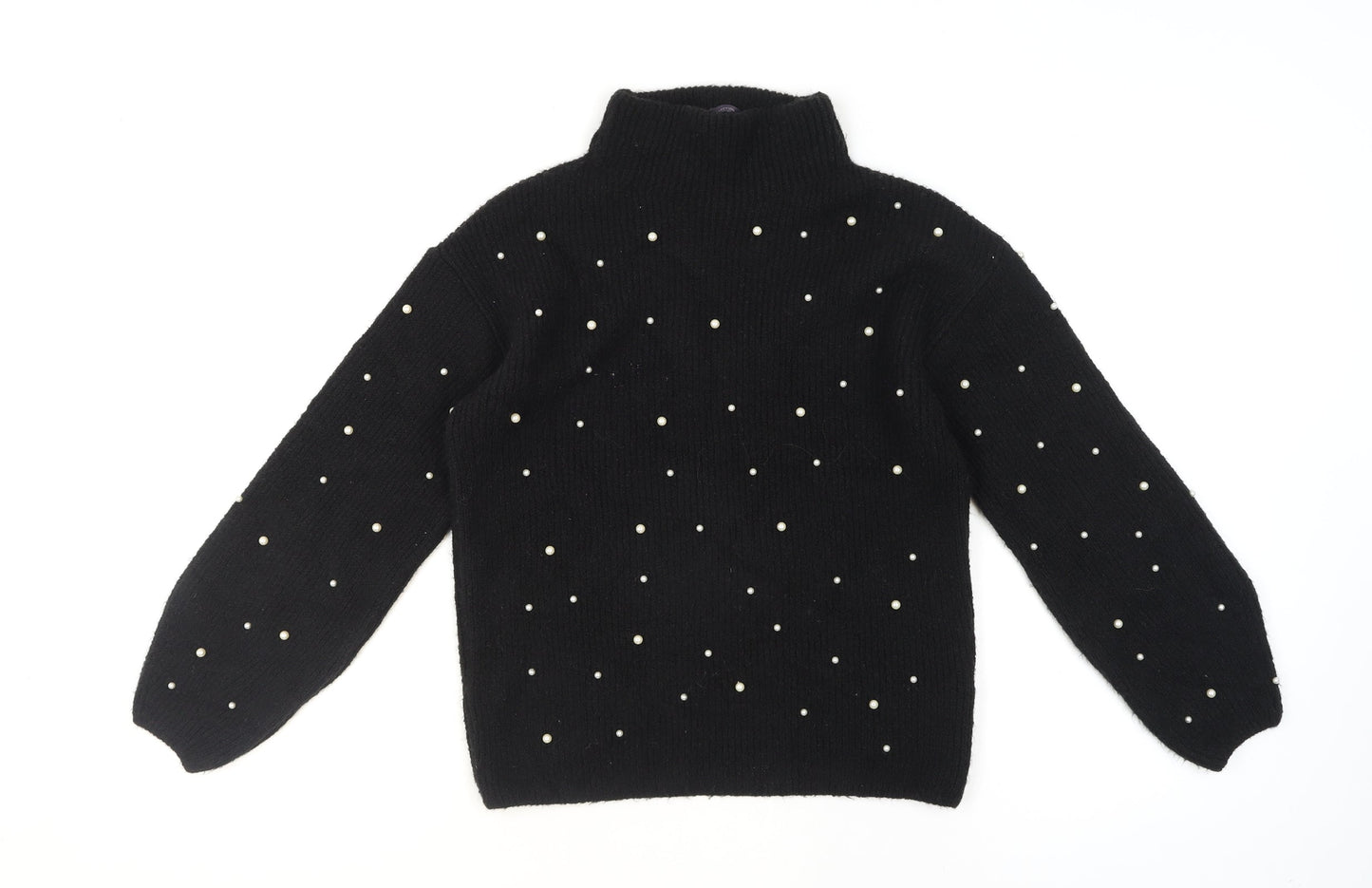 Marks and Spencer Women's Black Beaded Roll Neck Knit Jumper XS