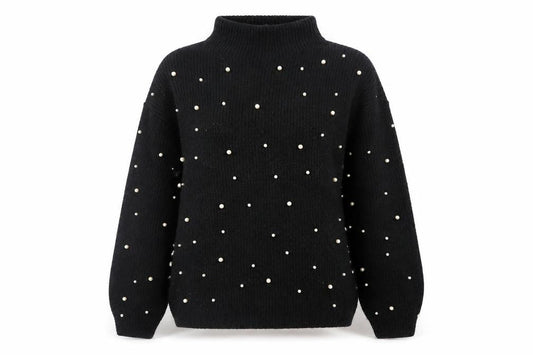 Marks & Spencer Women's Black Beaded Roll Neck Knit Jumper XS