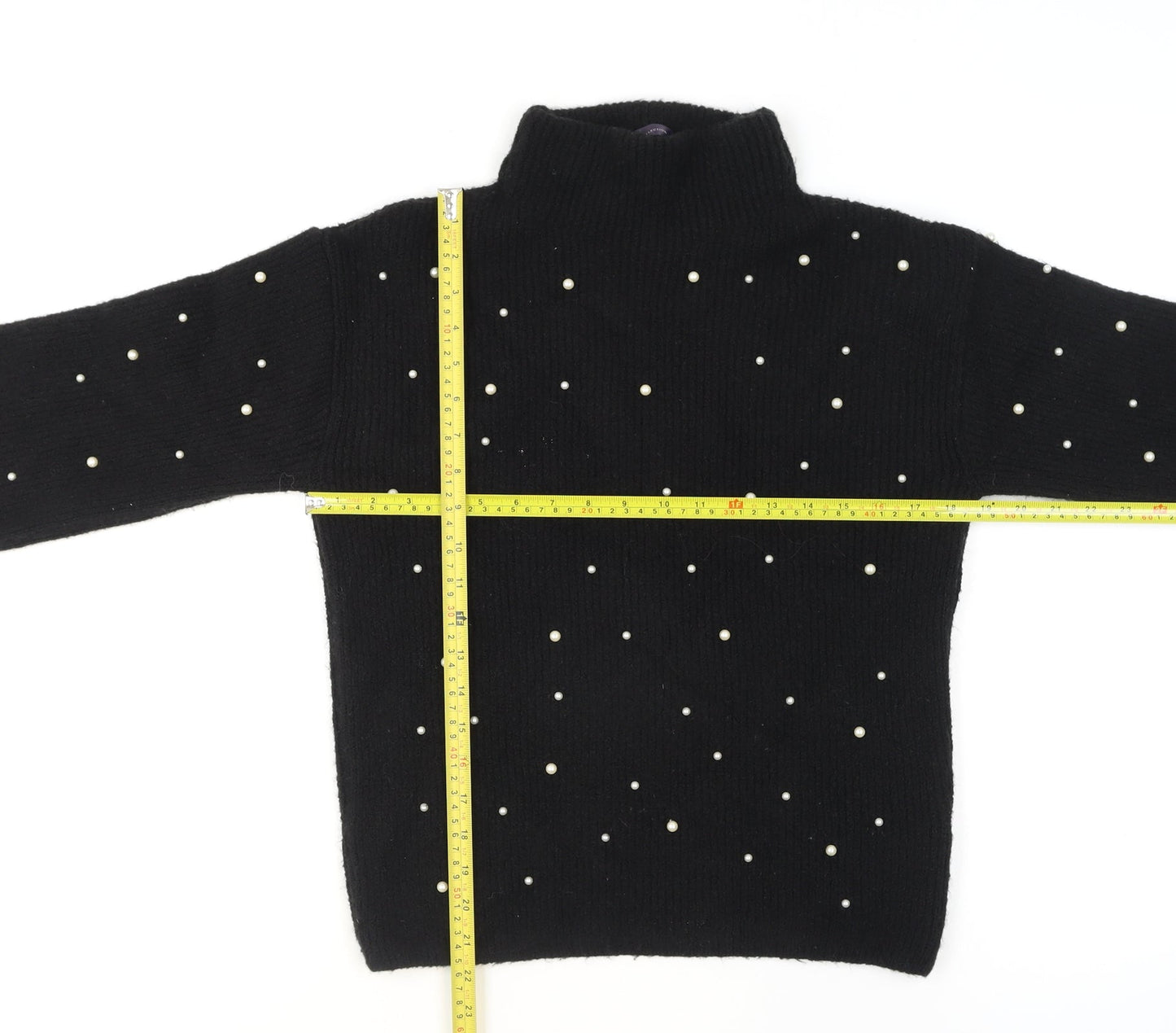 Marks and Spencer Women's Black Beaded Roll Neck Knit Jumper XS
