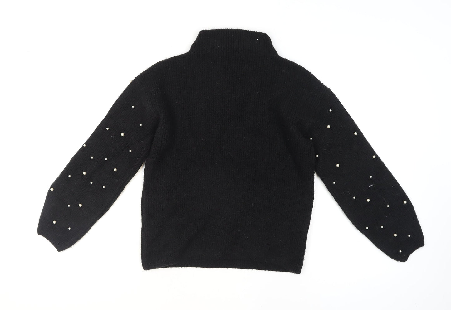 Marks and Spencer Women's Black Beaded Roll Neck Knit Jumper XS