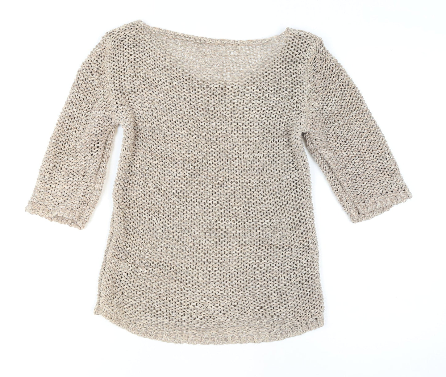 Next Women’s Beige Open-Knit Cotton Pullover Jumper Size S