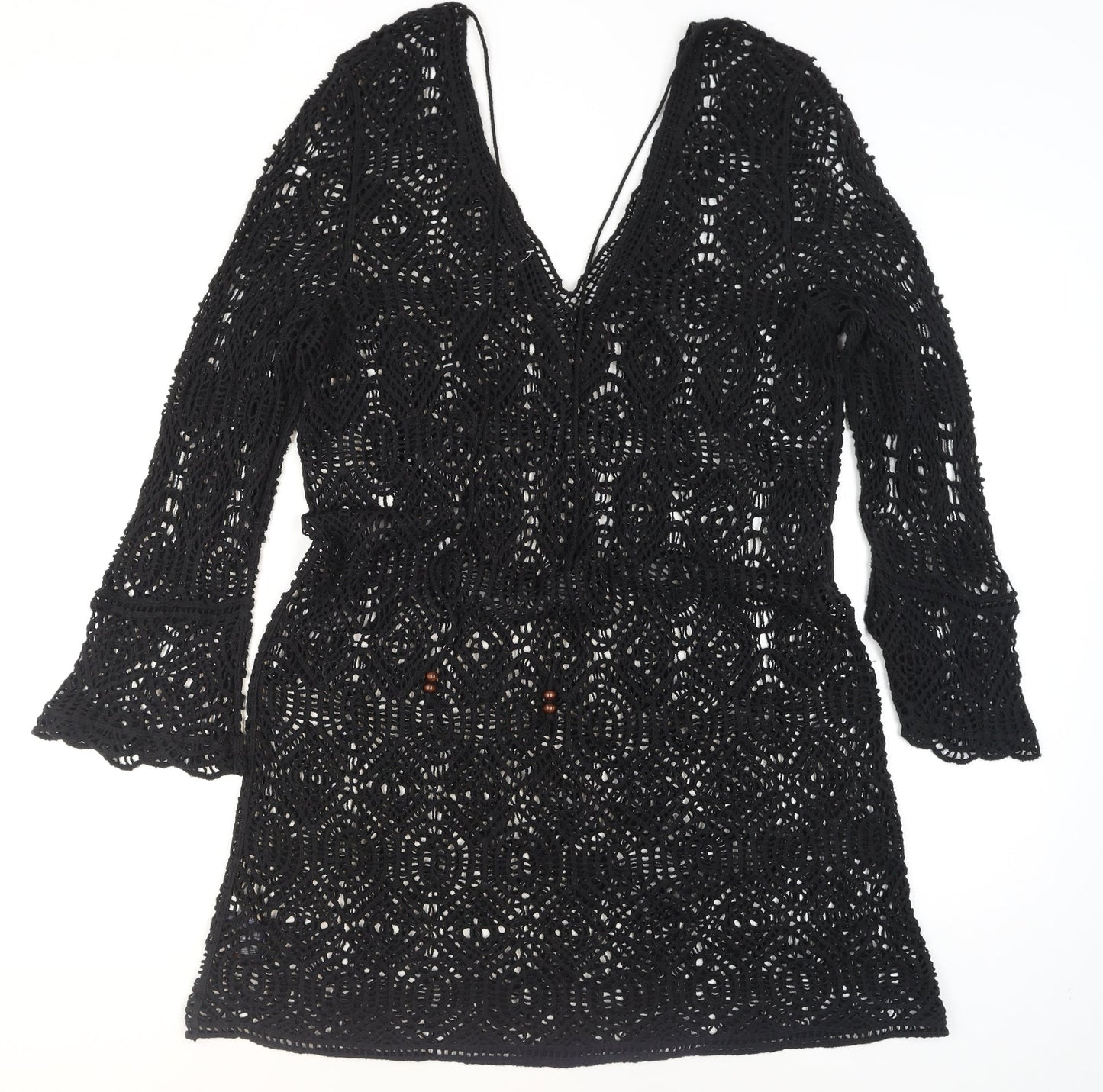 Next Women’s Black Crochet Cotton Tunic XL Long Sleeve V-Neck