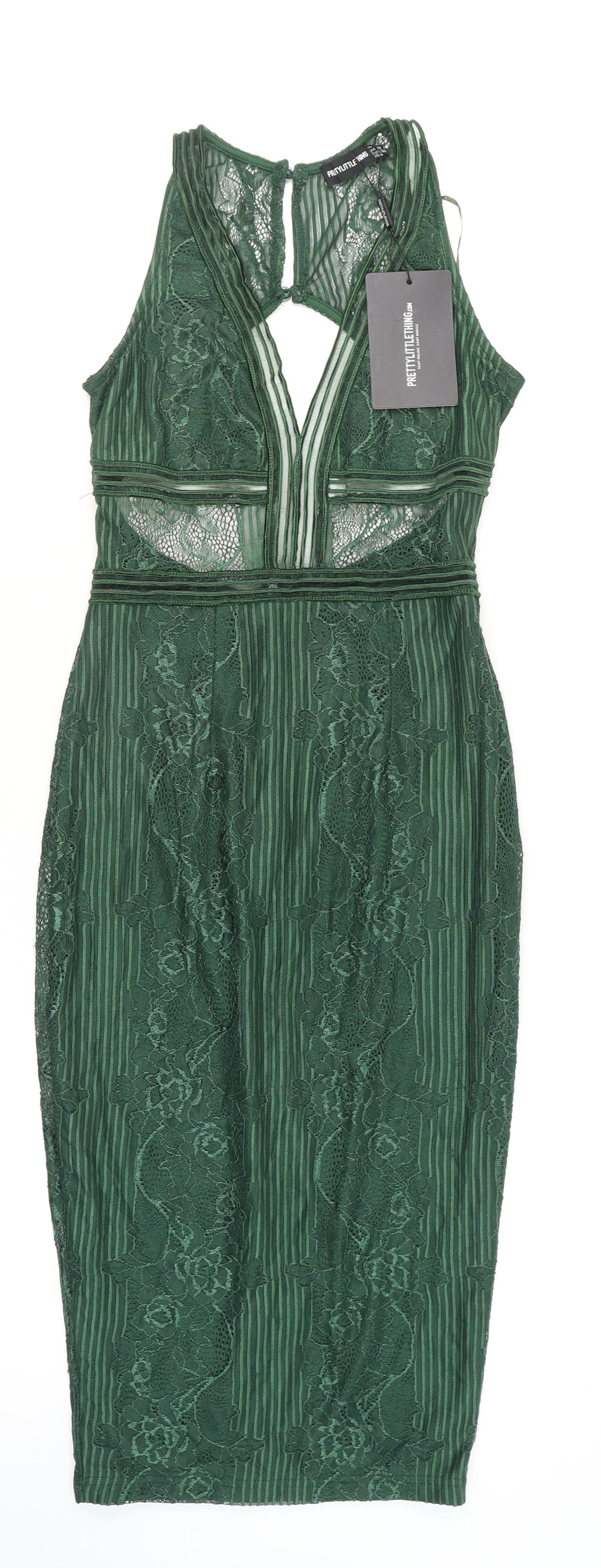 PrettyLittleThing Women’s Green Lace Bodycon Midi Dress Size 10